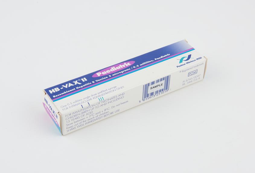 Box containing a single dose prefilled syringe of HB-VAX II