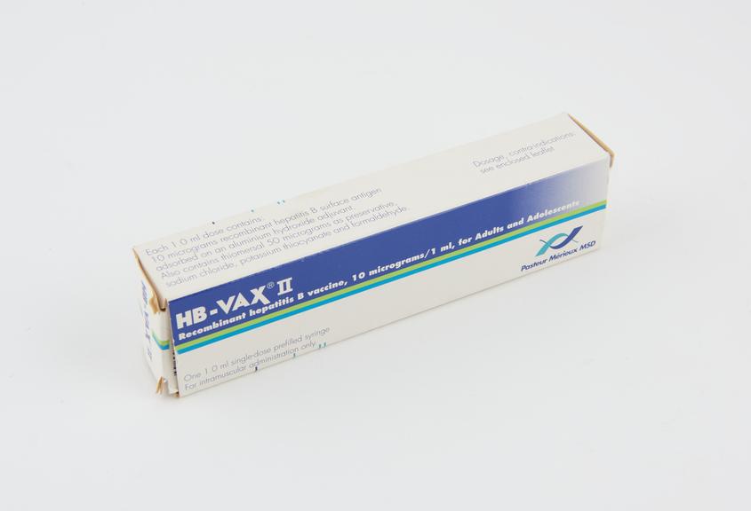 Box containing a single dose prefilled syringe of HB-VAX II