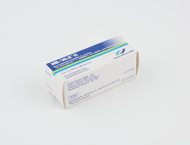 Box containing a single dose vial of HB-VAX II (Hepatitis B)