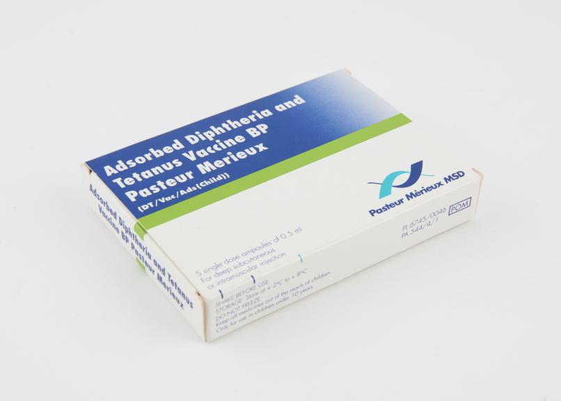 Box containing five single dose ampoules of Adsorbed Diphtheria