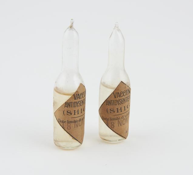 Ampoules, 2, of dysentary vaccine, France, c. 1920