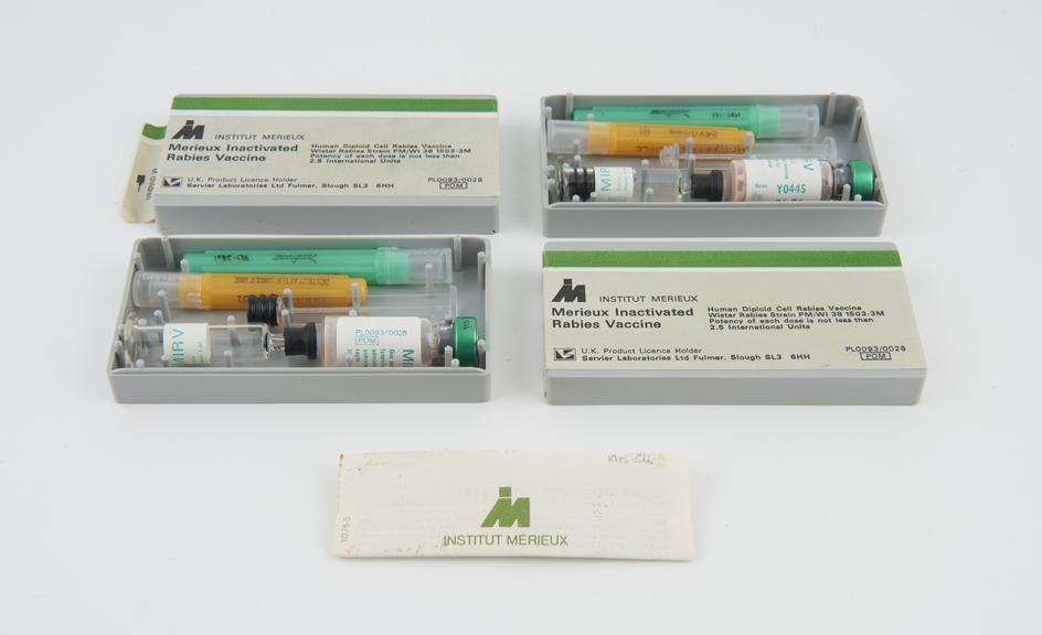 2 phials of human rabies vaccine, with syringes