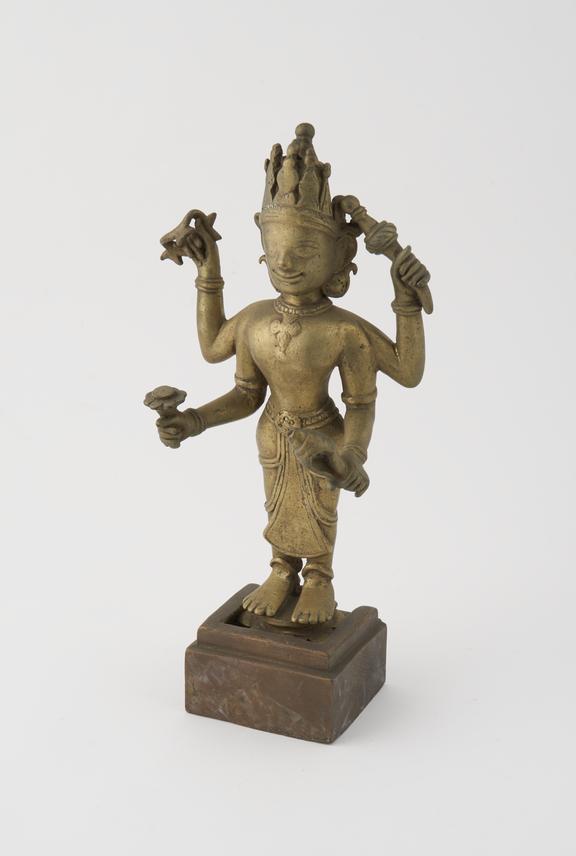 Brass statue of Vishnu on square base, East India, 1701-1900