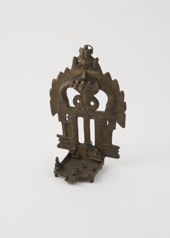 Brass lingam shrine, with several Hindu deities, Indian