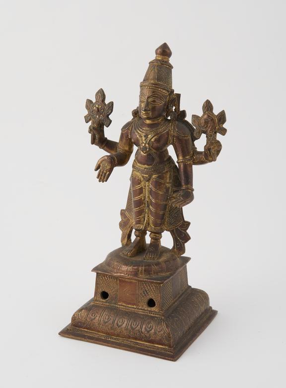 Gilt copper statue depicting Vishnu, Indian