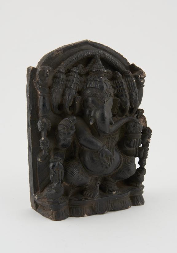 Polished steatite plaque, of five-headed Ganesh, South Indian