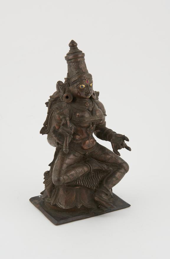 Copper statue depicting Saraswati, goddess of learning, Hindu