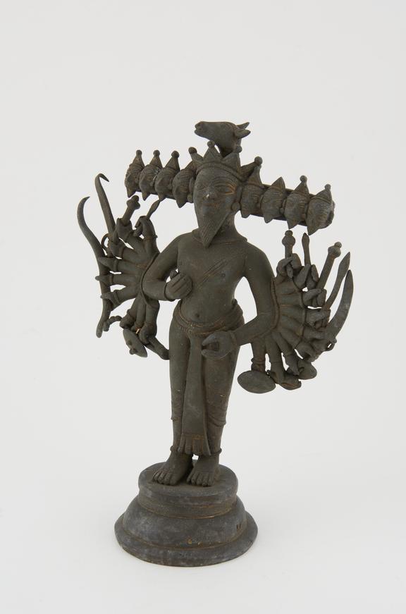 Bronze statue of Ravana, many headed demon king, East India