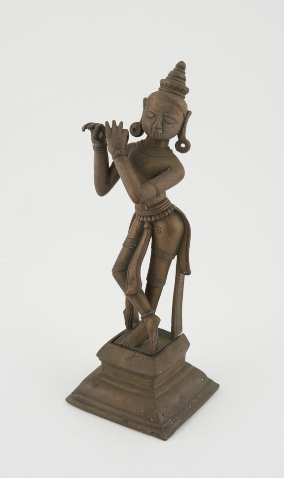 Brass statue of Krishna Gopala playing flute, East India