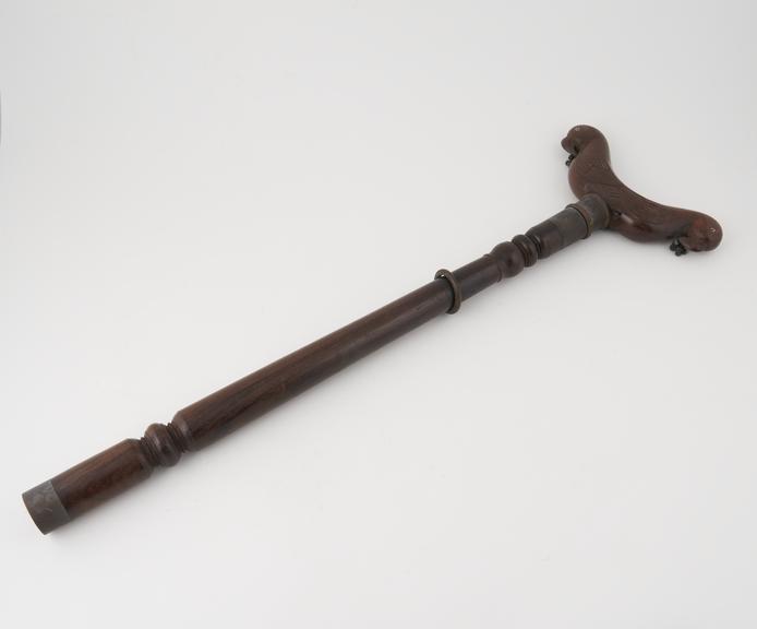 Wooden divan crutch with concealed steel dagger, Indian