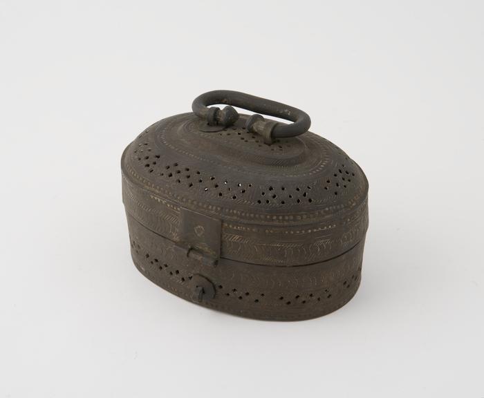 Container, metal, oval, Indian, 1801-1900