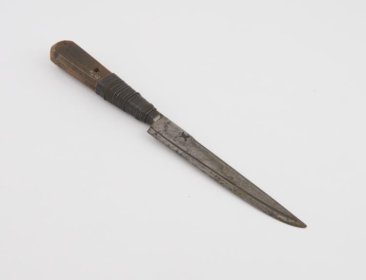 Trephining knife, steel, with wooden handle bound with wire