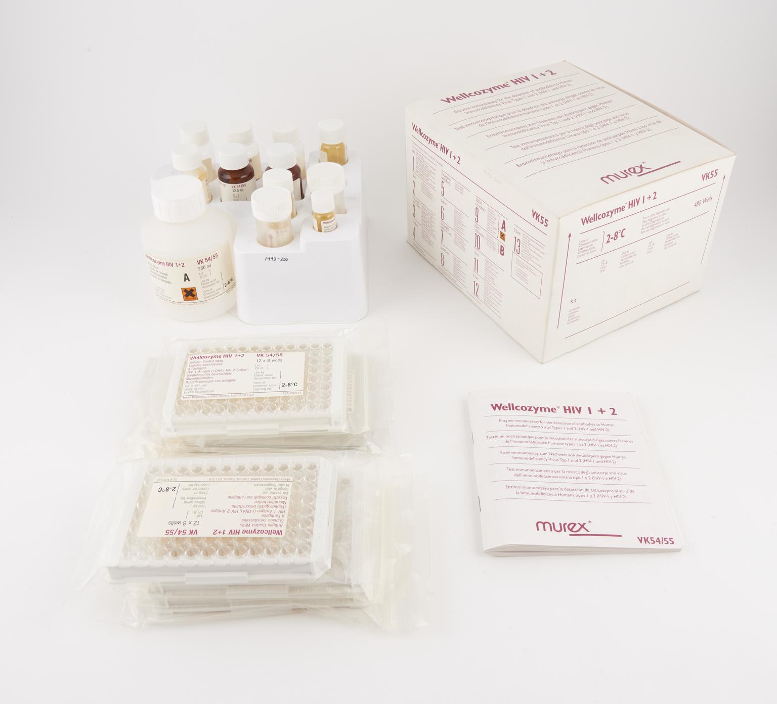 `Wellcozyme HIV 1+2'  used to test for antibodies to HIV in blood samples, England, 1993