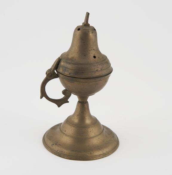 Brass egg cup shaped combined fumigator and inhaler with bell