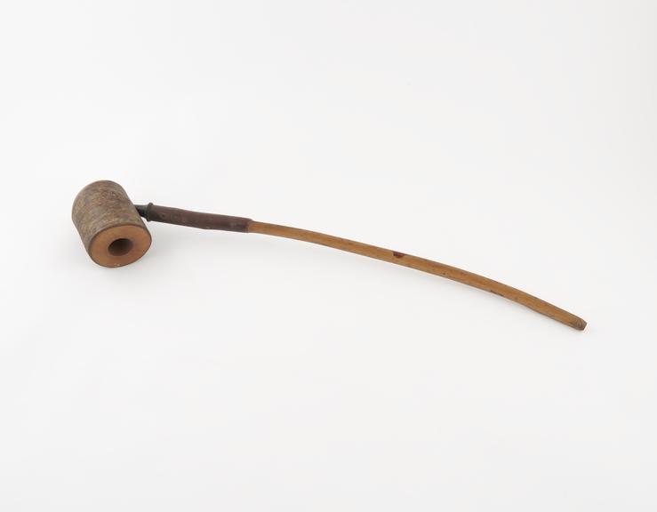 Cherrywood tobacco pipe, mallet shaped bowl with attached stem