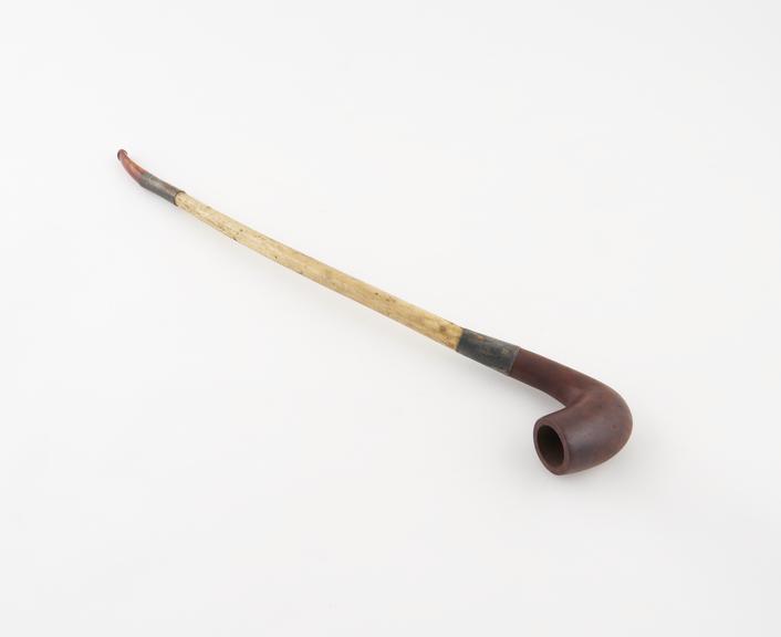 Briar tobacco pipe, long, curved ivory stem