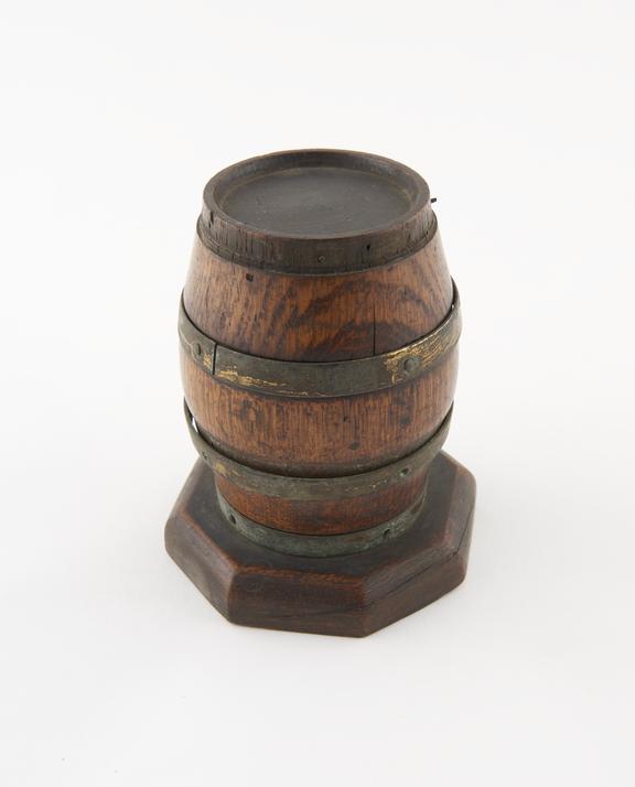 Wooden tobacco jar, circular with tapering sides towards top