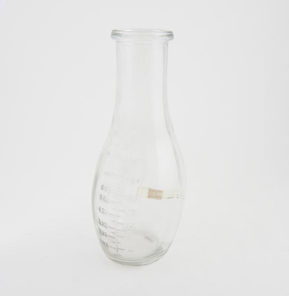 Glass, bottle-shaped male urinal, English, 1930-1970