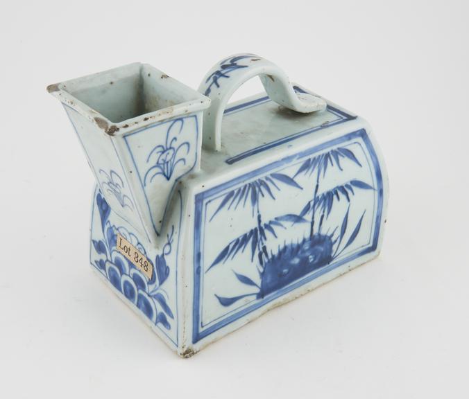 Porcelain box-like urinal, with blue painted decoration