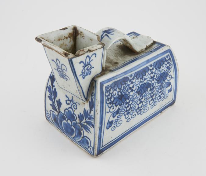 Porcelain box-like male urinal with blue decoration, Japanese