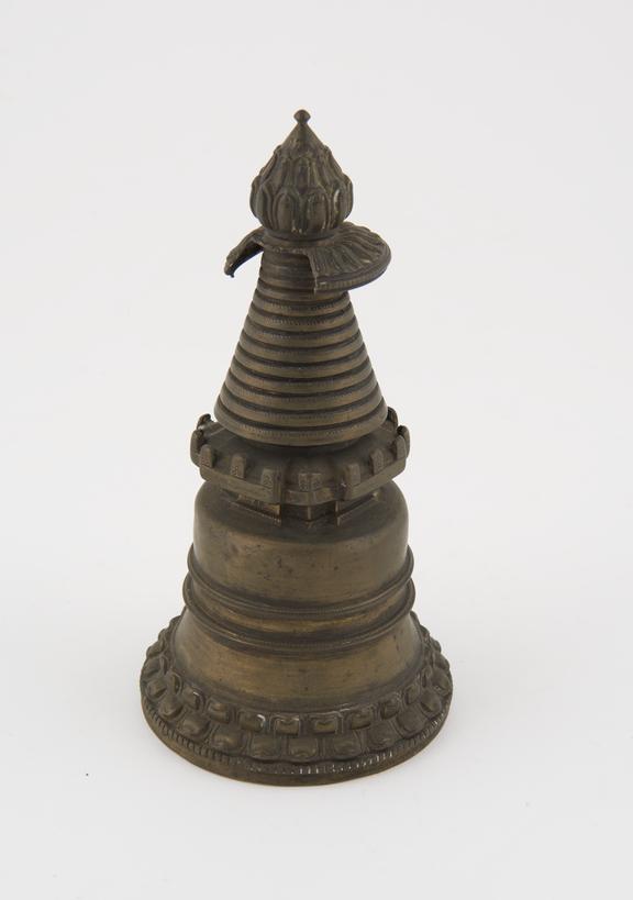 Brass model of a chorten, or reliquary, Tibetan, 1701-1900