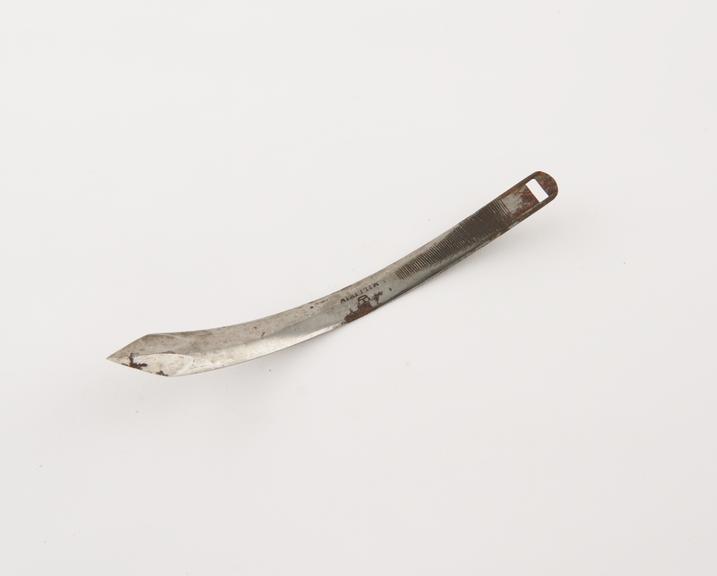 Seton needle, frog, steel, by Millikin of London, 1822-1900