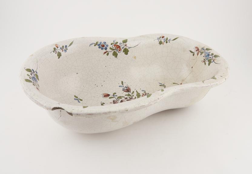 Tin glazed earthenware bidet, French, 18th century