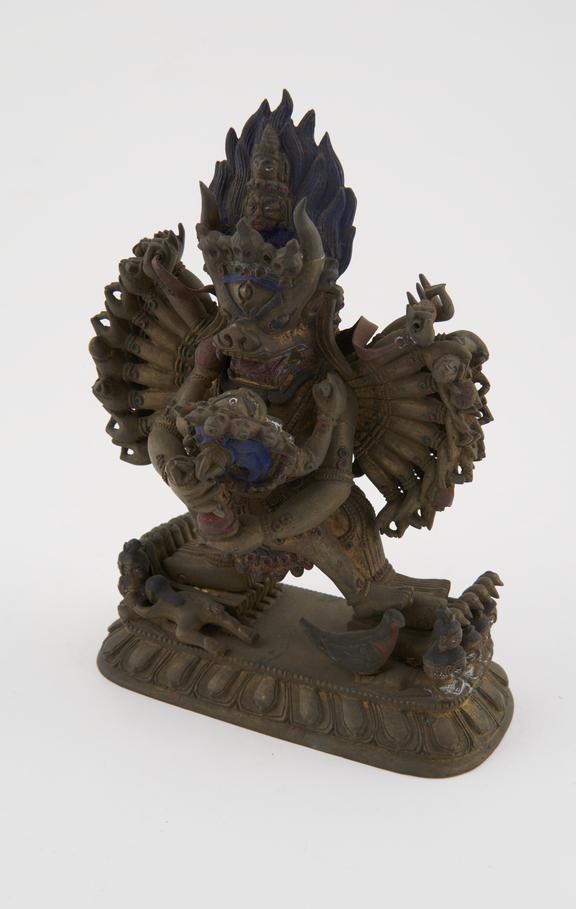 Brass statue of Vajrabhairava (Yamantaka) embracing his sakti