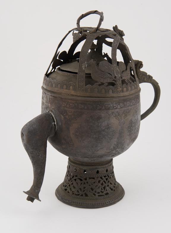 Brass teapot with central brazier, Kashmir, 1801-1900