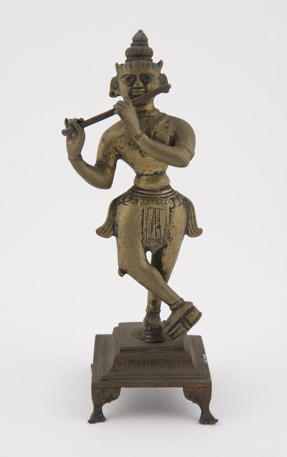 Brass statue of Krishna Gopala, playing the flute, East India