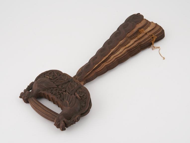 Wooden fan, intricately carved, South Indian, 1801-1900