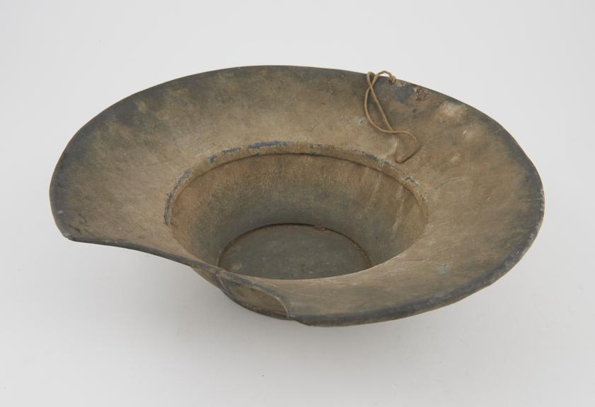 Barber's shaving bowl, pewter, circular, from Arab Pharmacy