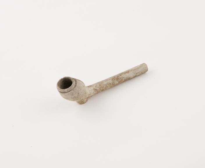 Clay tobacco pipe, incomplete, part of stem missing, bulbous