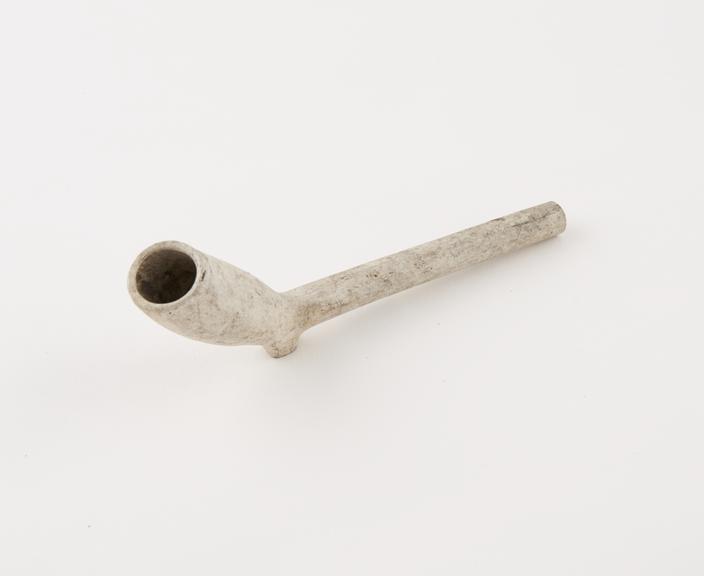 Clay tobacco pipe, incomplete, part of stem missing, thick stem