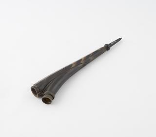 Part of wooden and horn smoking pipe