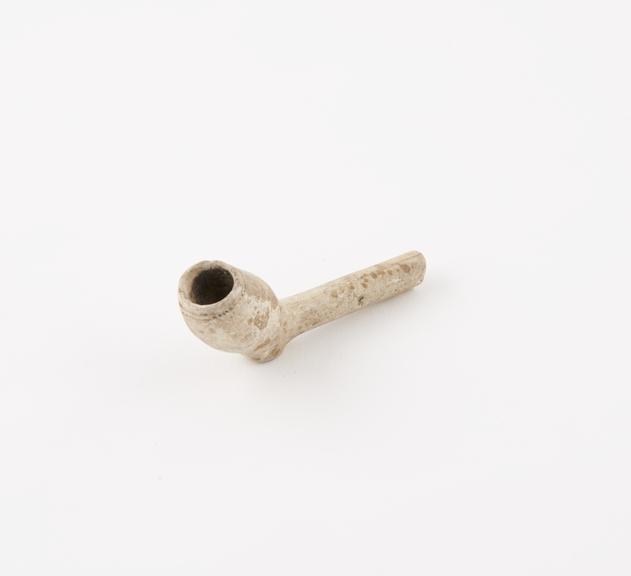 Clay tobacco pipe, incomplete, majority of stem missing