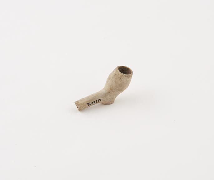 Clay tobacco pipe, incomplete, majority of stem missing