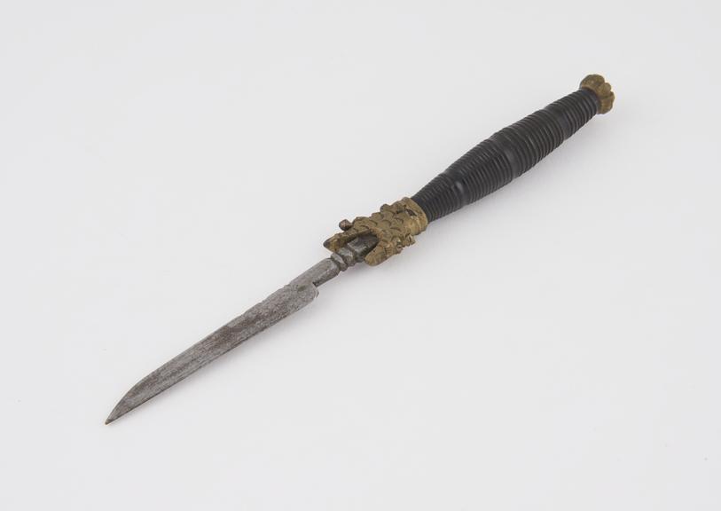 Metal knife, with wooden handle mounted with a dragon's head