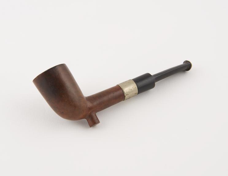 Briar tobacco pipe, tall bowl, prominent cylindrical spur