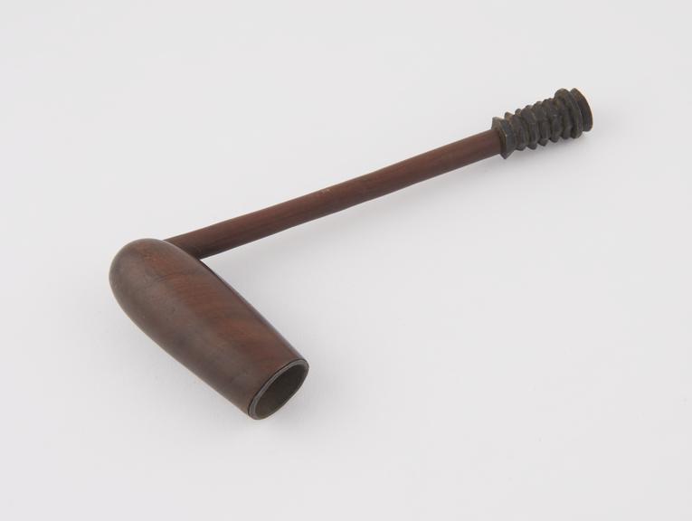 Wooden tobacco pipe, long slender cylindrical bowl