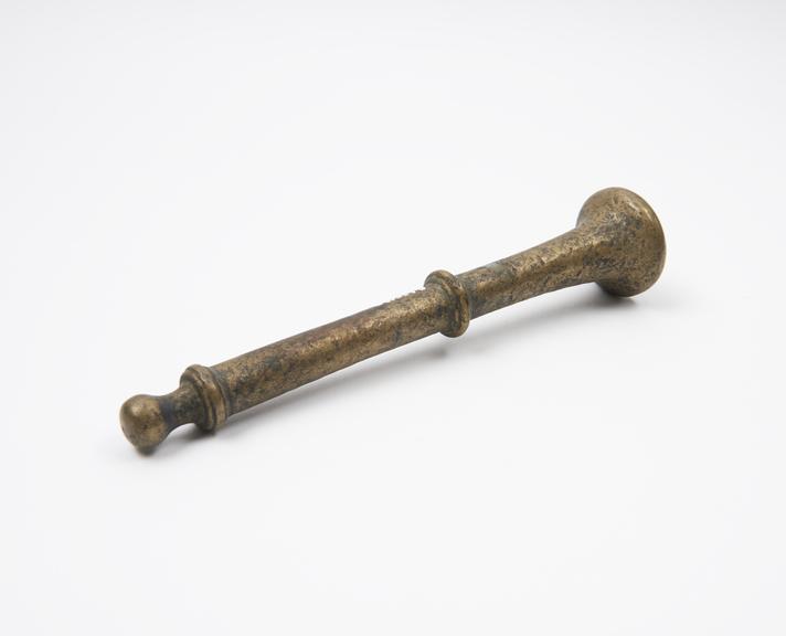Bronze pestle, trumpet-like grinding end, tapering handle