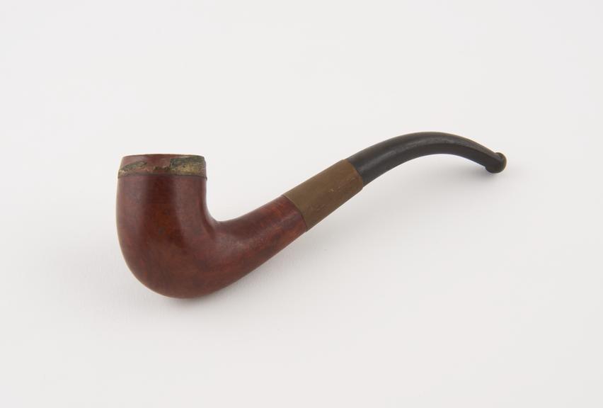 Briar tobacco pipe, brass joint band