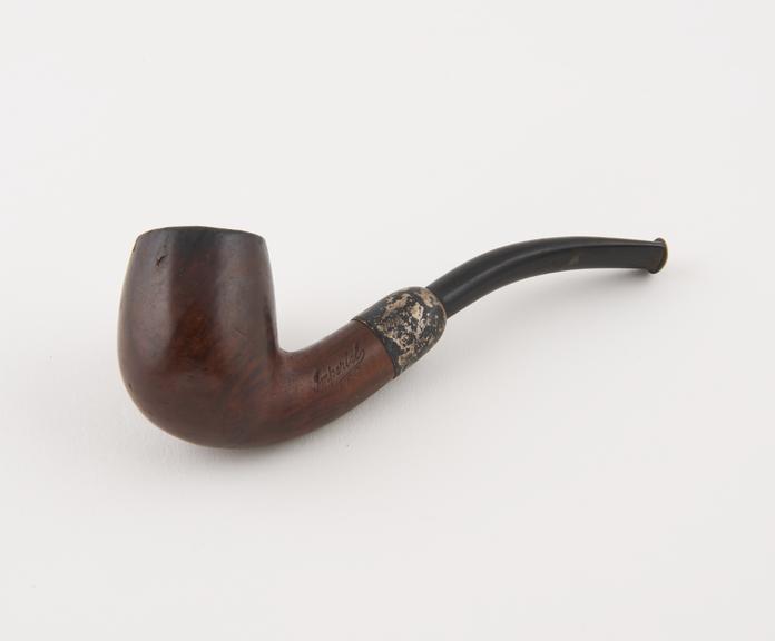 Briar tobacco pipe, S shaped variety, silver joint band