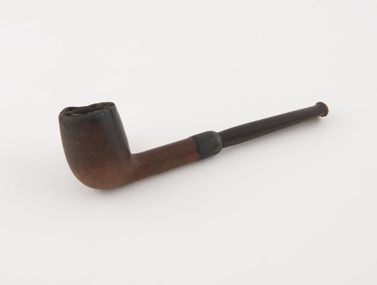 Briar tobacco pipe, silver joint band