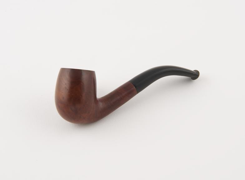 Briar tobacco pipe, S-shaped, curved vulcanite mouthpiece