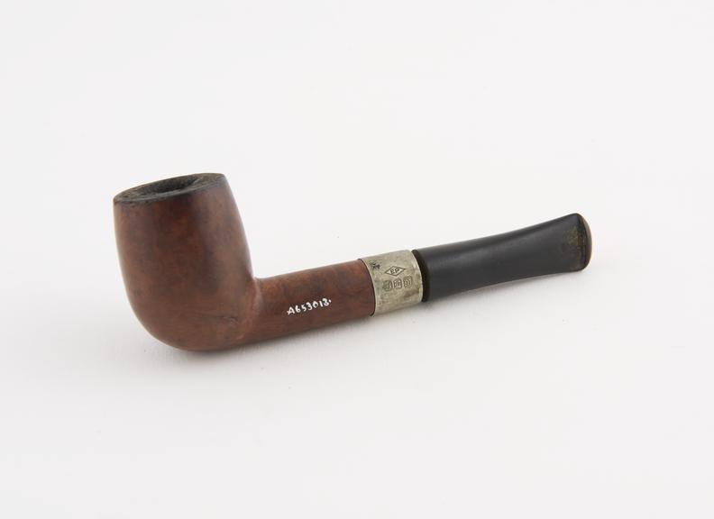 Briar tobacco pipe, pot-shaped bowl, ubular stem