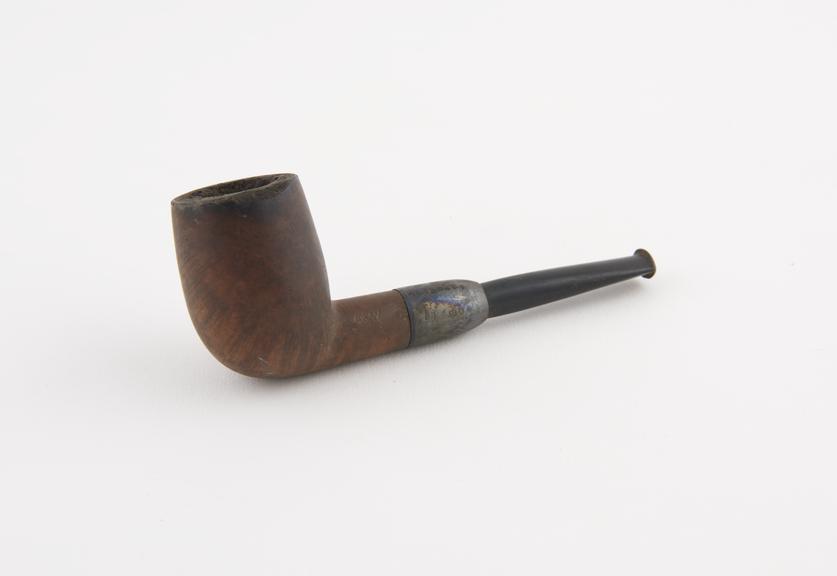 Briar tobacco pipe, silver joint band