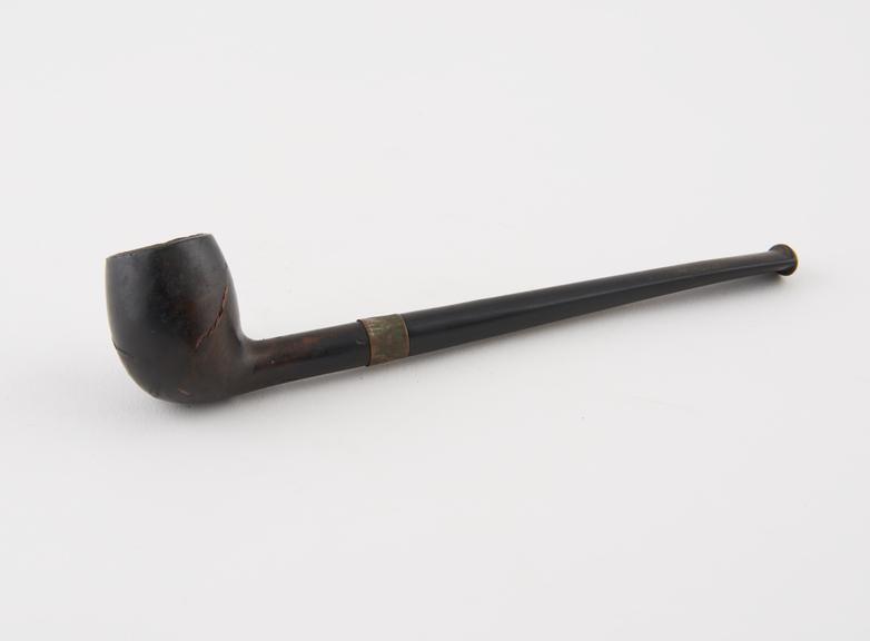 Briar tobacco pipe, brass joint band