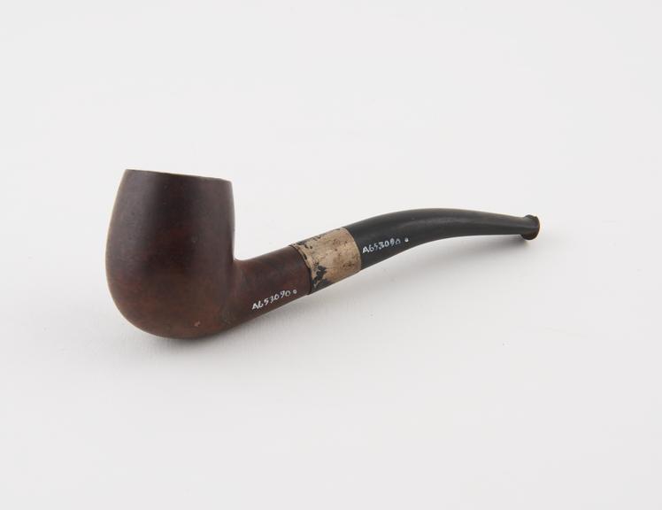 Briar tobacco pipe, silver joint band