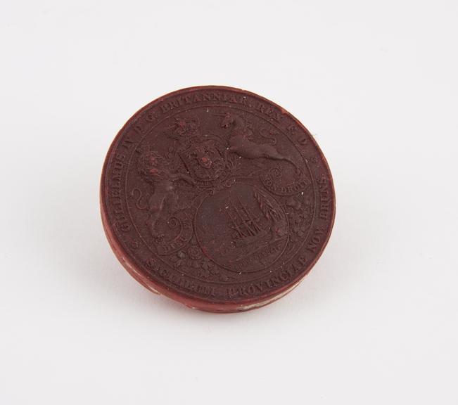 Wax impression from a seal, of a coat of arms